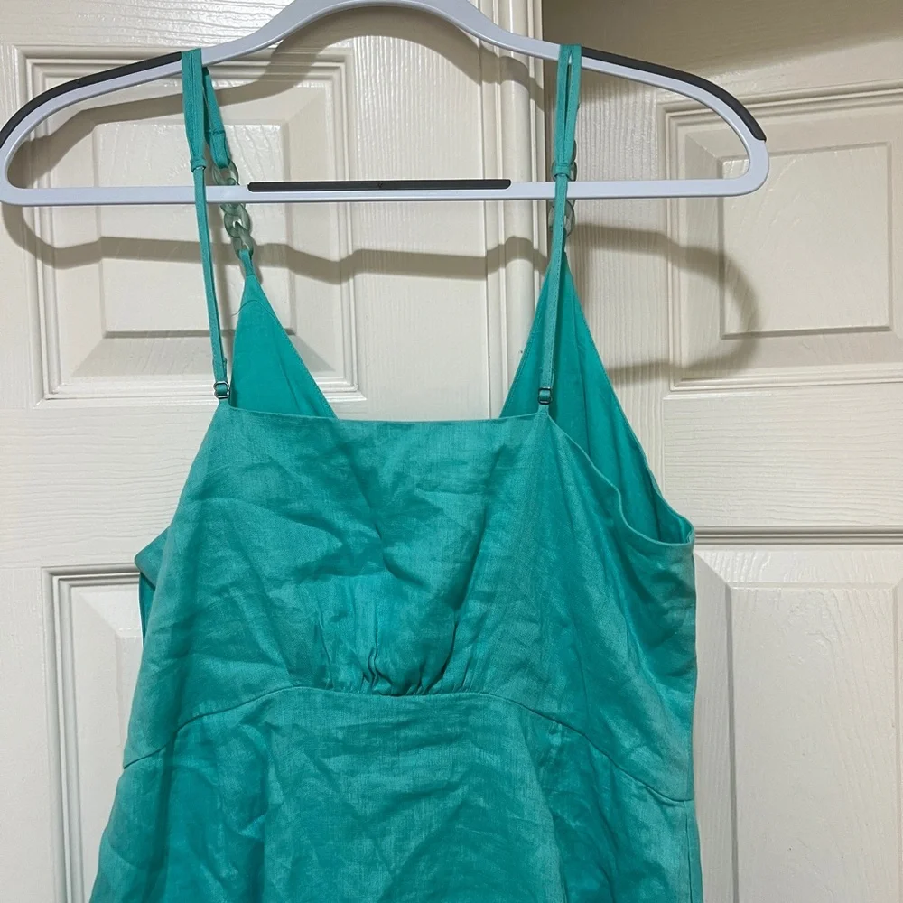 Reiss Esme Linen Side Tie MIDI Dress Aqua casual classic stylish summer size 10‎